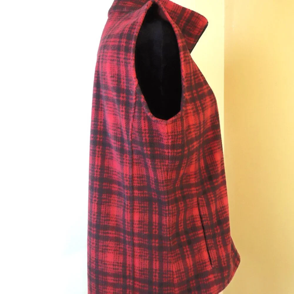 Woolrich Fleece Vest‎ Womens M Red Black Hunt Plaid Outdoor Lightweight Warm